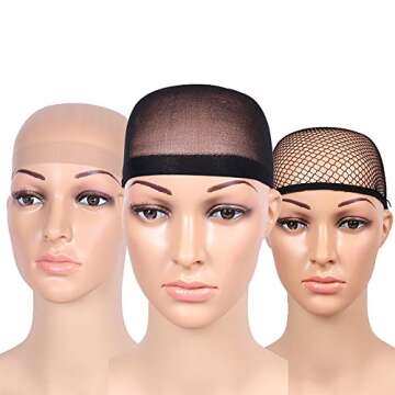 Fani 5 Pieces Nylon Wig Caps Natural Nude Beige and Black Color Stretchy Close End Wig Caps Black Mesh Open end Wig Caps