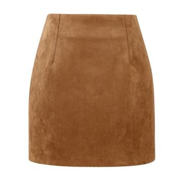 IDEALSANXUN Brown Suede Skirts for Women 2023 Fall Winter Fashion Outfits Corduroy Velvet High Waist...