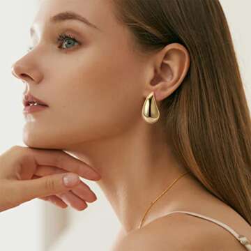 Fekang Teardrop Earrings Chunky Gold Hoop Earrings for Women Trendy Lightweight Earrings Hypoallerge...