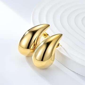 Fekang Teardrop Earrings Chunky Gold Hoop Earrings for Women Trendy Lightweight Earrings Hypoallergenic 18K Real Gold Plated Fashion Jewelry for Women