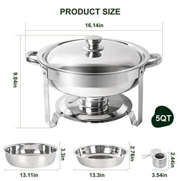 IMACONE Chafing Dish Buffet Set of 6 Pack, 5QT Round Stainless Steel Chafer for Catering, Upgraded C...