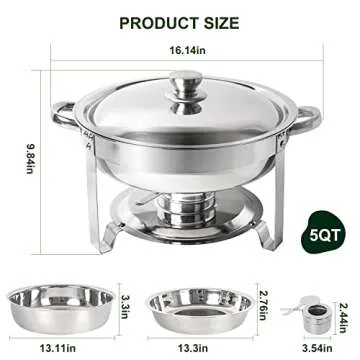 IMACONE Chafing Dish Buffet Set of 6 Pack, 5QT Round Stainless Steel Chafer for Catering, Upgraded C...