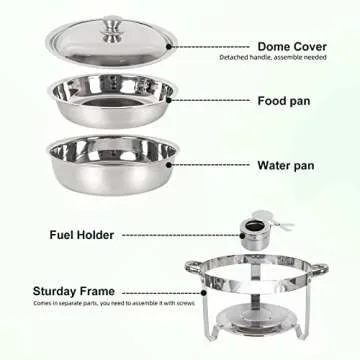 IMACONE Chafing Dish Buffet Set of 6 Pack, 5QT Round Stainless Steel Chafer for Catering, Upgraded Chafers and Buffet Warmer Sets with Food & Water Pan, Lid, Frame, Fuel Holder for Event Party Holiday