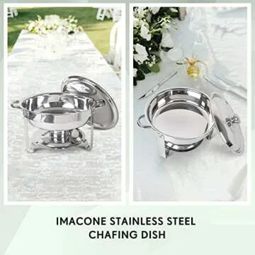IMACONE Chafing Dish Buffet Set of 6 Pack, 5QT Round Stainless Steel Chafer for Catering, Upgraded Chafers and Buffet Warmer Sets with Food & Water Pan, Lid, Frame, Fuel Holder for Event Party Holiday