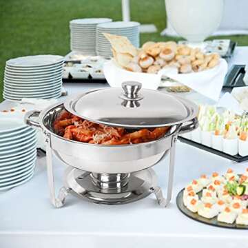 IMACONE Chafing Dish Buffet Set of 6 Pack, 5QT Round Stainless Steel Chafer for Catering, Upgraded Chafers and Buffet Warmer Sets with Food & Water Pan, Lid, Frame, Fuel Holder for Event Party Holiday