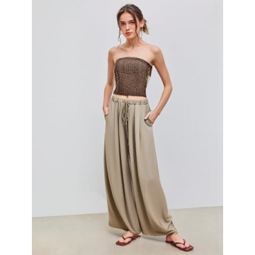 Chic and Comfortable CIDER Wide Leg Trousers in Khaki