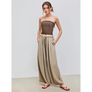 Chic and Comfortable CIDER Wide Leg Trousers in Khaki