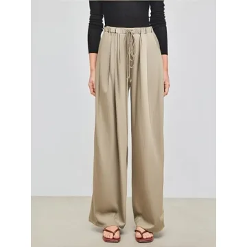 Chic and Comfortable CIDER Wide Leg Trousers in Khaki
