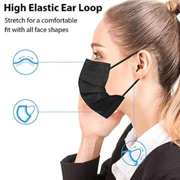 Egook Black Disposable Face Masks - Soft, 100 Pack 3 Ply Protection