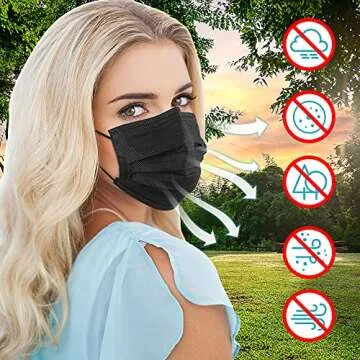 Egook Black Disposable Face Masks - Soft, 100 Pack 3 Ply Protection