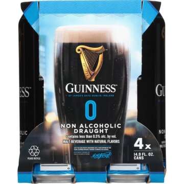 [Pack of 4] Guinness Irish Dry Stout Draught Non-Alcoholic NA Beer, Malt Beverage w/Natural Flavors-...