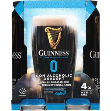 [Pack of 4] Guinness Irish Dry Stout Draught Non-Alcoholic NA Beer, Malt Beverage w/Natural Flavors- 14.9 Fl Oz
