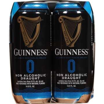 [Pack of 4] Guinness Irish Dry Stout Draught Non-Alcoholic NA Beer, Malt Beverage w/Natural Flavors- 14.9 Fl Oz