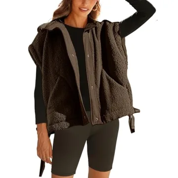 TAQCUX Sherpa Jacket for Women Casual Fleece Vest Oversized Sleeveless Outwear Warm Button Down Gile...