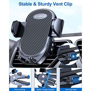 vanva Universal Air Vent Car Mount, [ Big Phones & Thick Case Friendly ] Cell Phone Holder for Car Hands Free Clamp Cradle Vehicle fit for All Apple (B1)