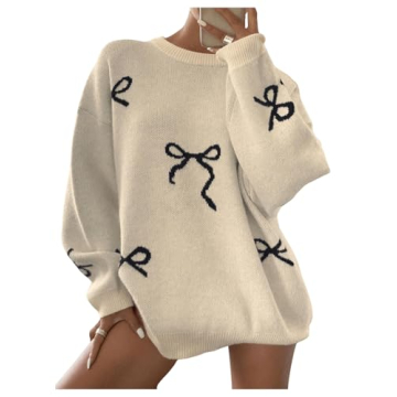 Trendy SOLY HUX Oversized Bow Print Sweater for Women Y2K Style