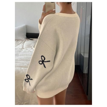 SOLY HUX Bow Print Oversized Sweater for Women
