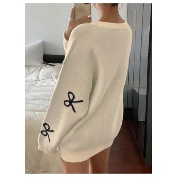 SOLY HUX Bow Print Oversized Sweater for Women