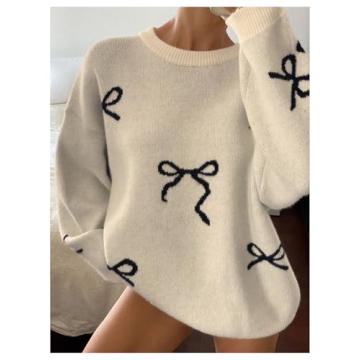SOLY HUX Bow Print Oversized Sweater for Women