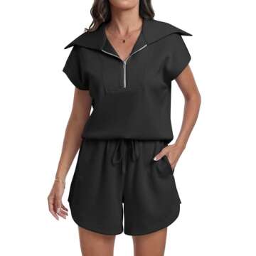 ANRABESS Two Piece Sets for Women Summer Half Zip Short Set Sweatsuit 2 Piece Outfits Sweat Lounge S...