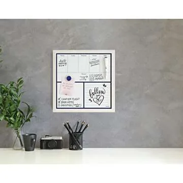 U Brands Rustic Weekly Dry Erase Planner Board, 14 x 14 Inches, Office Supplies, White Wood Frame