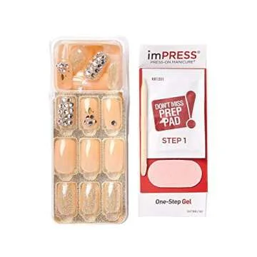 KISS imPRESS Press-On Nails Couture Collection Manicure Kit, ‘Lush Life’, Patented Super-Hold Adhesive, 30 Fake Nails with 12 Accent Nails