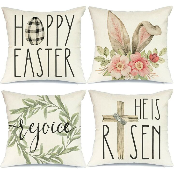 Easter Pillow Covers Set of 4 - Bunny & Floral Decor