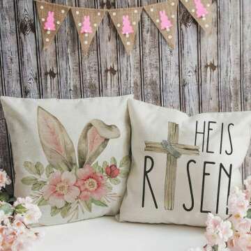 Easter Pillow Covers Set of 4 - Bunny & Floral Decor