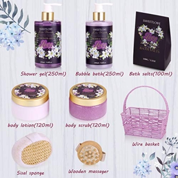 Luxury Spa Gift Basket for Her, 8 Piece Lily Lilac Set