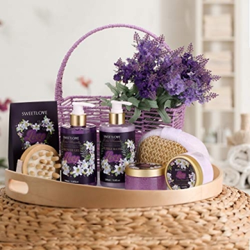 Luxury Spa Gift Basket for Her, 8 Piece Lily Lilac Set