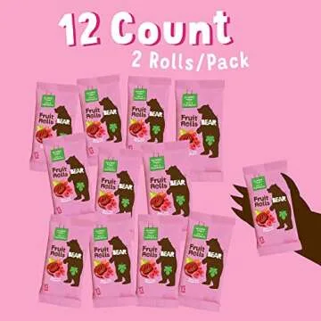 BEAR Real Fruit Snack Rolls - Gluten Free, Vegan, and Non-GMO - Raspberry – 12 Pack (2 Rolls Per Pack) - Healthy School And Lunch Snacks For Kids And Adults, 0.7 Ounce (Pack of 12)