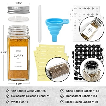 NETANY 25 Spice Jar Set with Shaker Lids and Labels