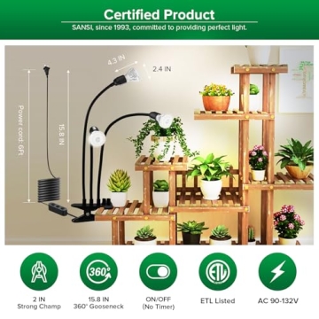 SANSI LED Grow Lights for Indoor Plants with 3 Gooseneck Arms