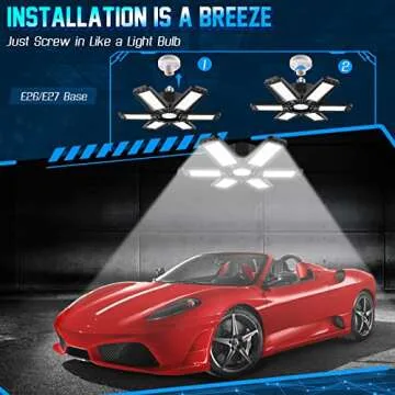 2 Pack LED Garage Light, 185W Deformable LED Garage Ceiling Lights with 6+1 Adjustable Panels 18500LM Super Bright Led Shop Lights for Garage Basement Warehouse Supermarket Fit E26/E27 Socket