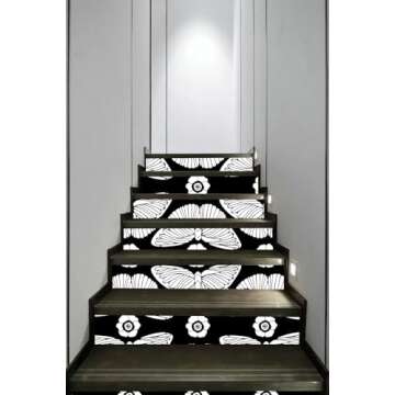 HAOKHOME Black Wallpaper Peel and Stick Floral Butterfly Wall Paper Removable for Bathroom Black/White Contact Paper 17.3in x 9.8ft