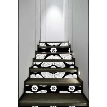 HAOKHOME Black Wallpaper Peel and Stick Floral Butterfly Wall Paper Removable for Bathroom Black/White Contact Paper 17.3in x 9.8ft