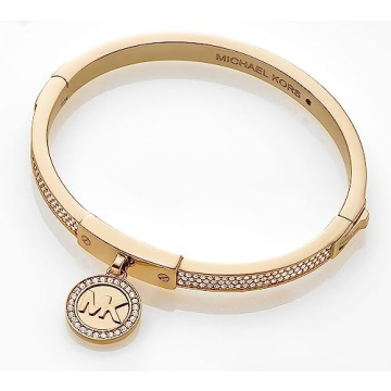 Michael Kors Gold Pavé Crystal MK Logo Bangle Bracelet