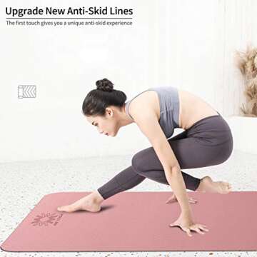 Yoga Mat,High Density Eco Friendly TPE Yoga Workout Mat,Superior Durability,Cushioning and Slip-resistance for Yoga Pilates Fitness (72*24*1/4inch, Pink + navy blue)