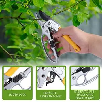 MEPEREZ Germany Pruning Shears, Arthritis Weak Hand Snips, Work 3 Times Easier, 1-Inch Cut Capacity Garden Clippers, Ergonomic handle, Rust resistant, high strength steel, Sharp