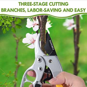 MEPEREZ Germany Pruning Shears, Arthritis Weak Hand Snips, Work 3 Times Easier, 1-Inch Cut Capacity Garden Clippers, Ergonomic handle, Rust resistant, high strength steel, Sharp