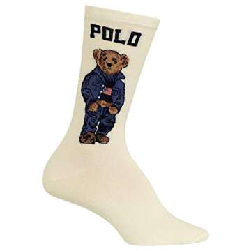 Polo Ralph Lauren Women's Americana Bear Knit Crew Socks Ivory