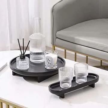 FERAHI Black Decorative Trays, 2 Pcs Black Trays for Coffee Table, Black Round Wood Tray, Black Tray...