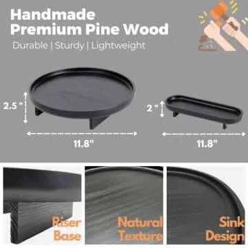 FERAHI Black Decorative Trays, 2 Pcs Black Trays for Coffee Table, Black Round Wood Tray, Black Tray for Bathroom, Black Vanity Tray, Wood Riser for Kitchen, Black Coffee Table Tray Decor, 12 Inches