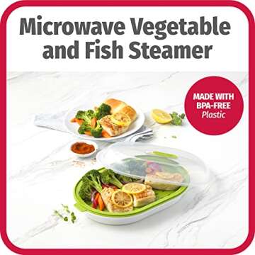 GoodCook Everyday Microwave Steamer – Vegetable & Fish Steamer, Microwave Cookware, Steamer for Cooking, Preserves Vitamins & Nutrients, Quick Dinner & Meals, Adjustable Steam Release Vent