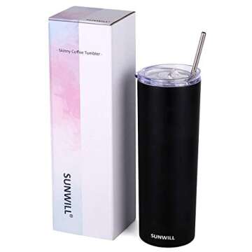 SUNWILL 20oz Insulated Tumbler with Straw and Lid