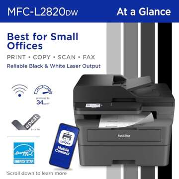Brother MFC-L2820DW Compact Laser Printer - All-in-One with Wireless Connectivity