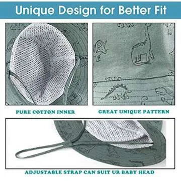 Baby Sun Hat UPF 50+ Sun Protective Toddler Bucket Hat Summer Kids Beach Hats Wide Brim Outdoor Play Hat for Boys Girls Sea Blue 6-12 Months