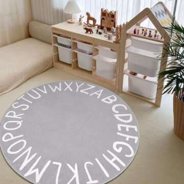 LIVEBOX ABC Play Room Round Kids Rug - Safe Non-Slip & Washable