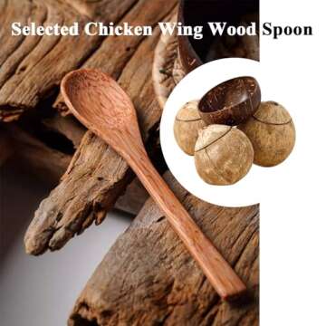 DXQCHDUO Polished Coconut Shell Bowls - Set of 4 Coconut Bowls & Spoons, Hand Made Coconut Bowl Set,Smoothie Bowls Dessert Fruit Salad Mixing Bowl Rice Ramen Bowl