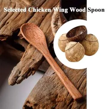 DXQCHDUO Polished Coconut Shell Bowls - Set of 4 Coconut Bowls & Spoons, Hand Made Coconut Bowl Set,Smoothie Bowls Dessert Fruit Salad Mixing Bowl Rice Ramen Bowl